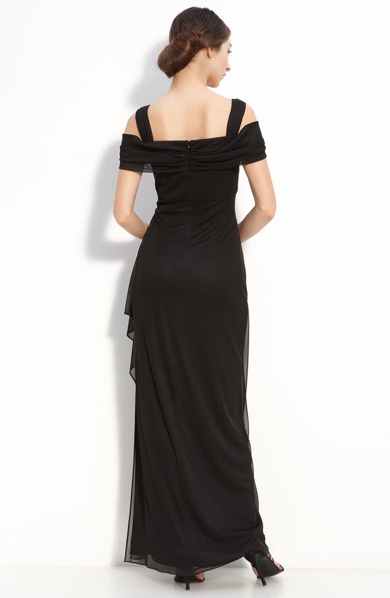 Alex Evenings Cold Shoulder Ruffle Gown, Alternate, color, Black