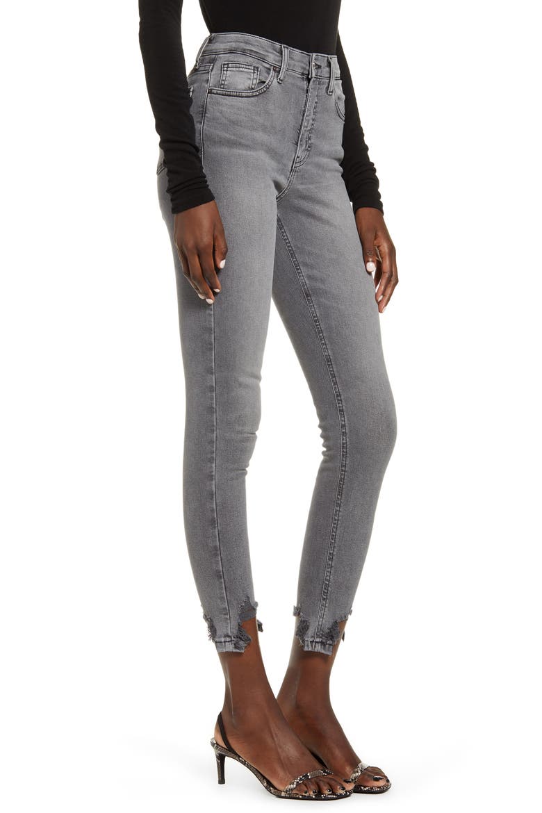 Jamie Moto Jagged Hem Jeans, Alternate, color, GREY