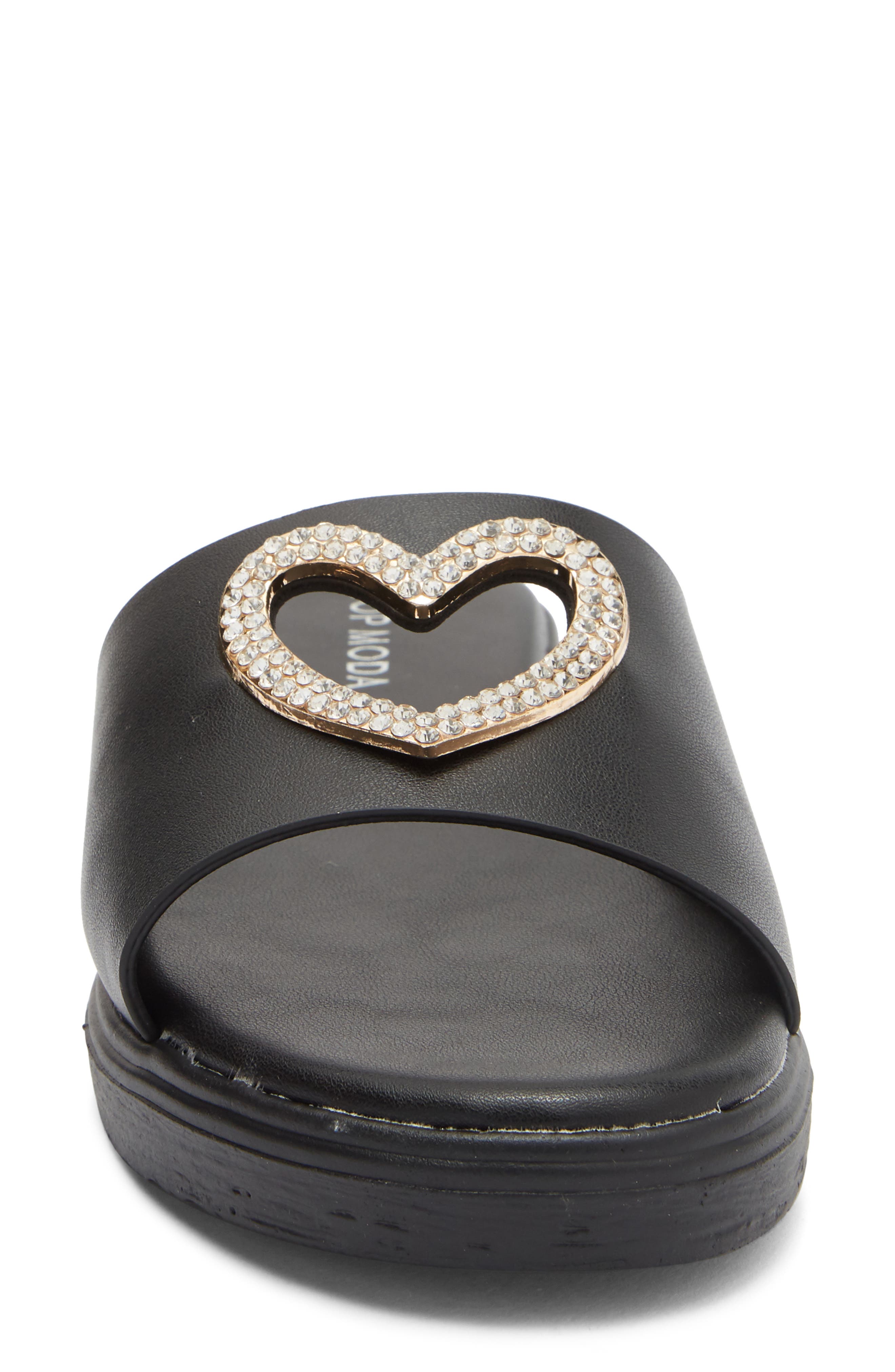TOP MODA Genova Heart Slide Sandal, Alternate, color, Black Pu