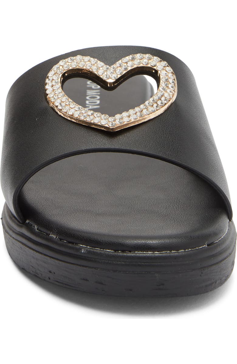 TOP MODA Genova Heart Slide Sandal, Alternate, color, Black Pu