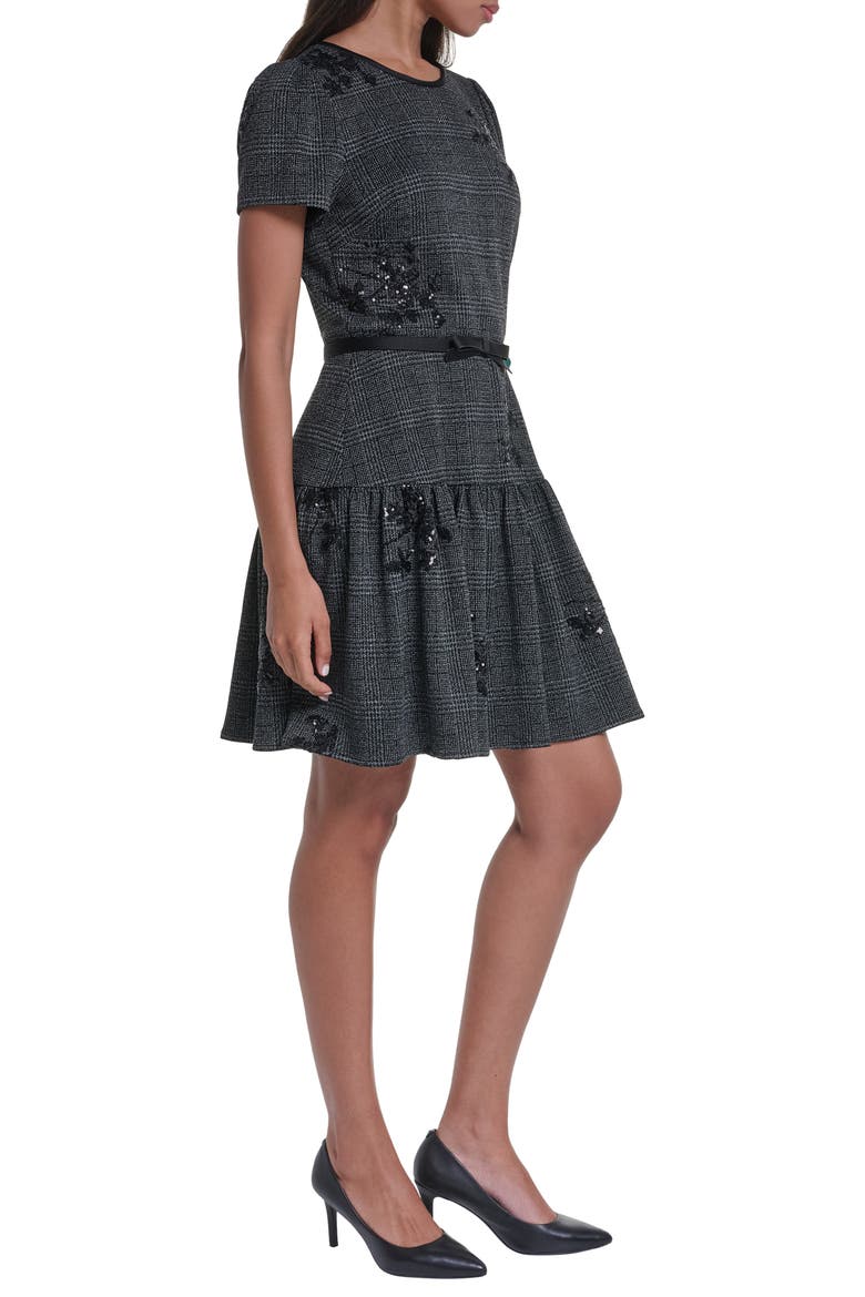 Plaid Sequin Ponte Minidress, Alternate, color, BLACK MULTI