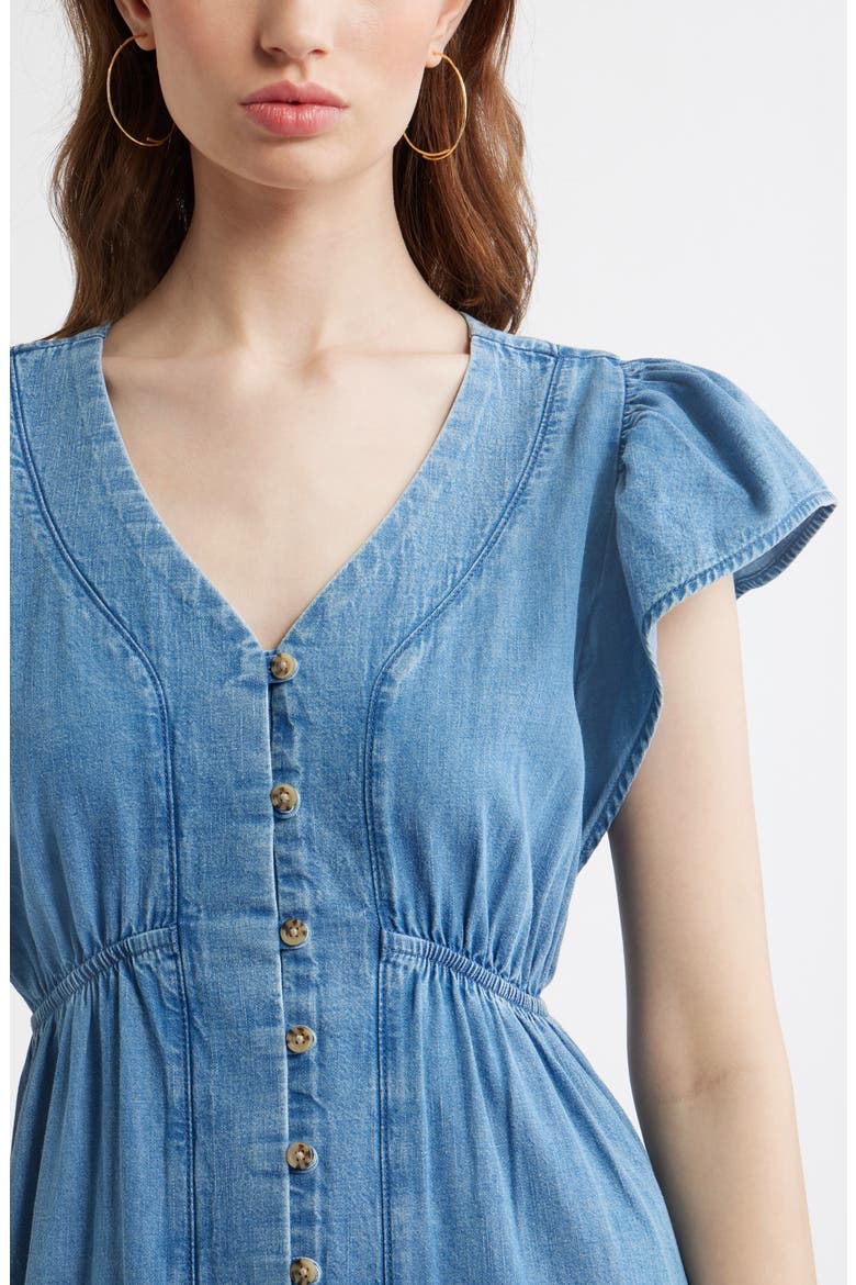 Button Front Chambray Midi Dress, Alternate, color, LIGHT BLUE WASH