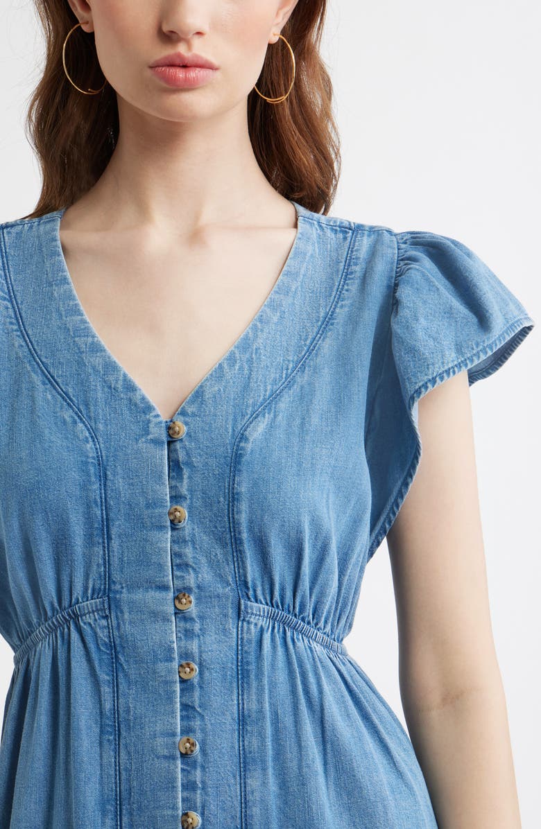 Treasure & Bond Button Front Chambray Midi Dress, Alternate, color, Light Blue Wash