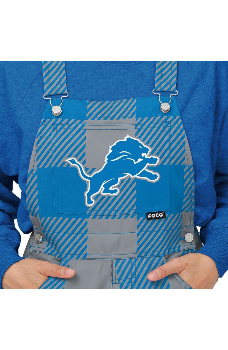 FOCO Women's FOCO Blue Detroit Lions Big Logo Plaid Overalls, Alternate, color, 