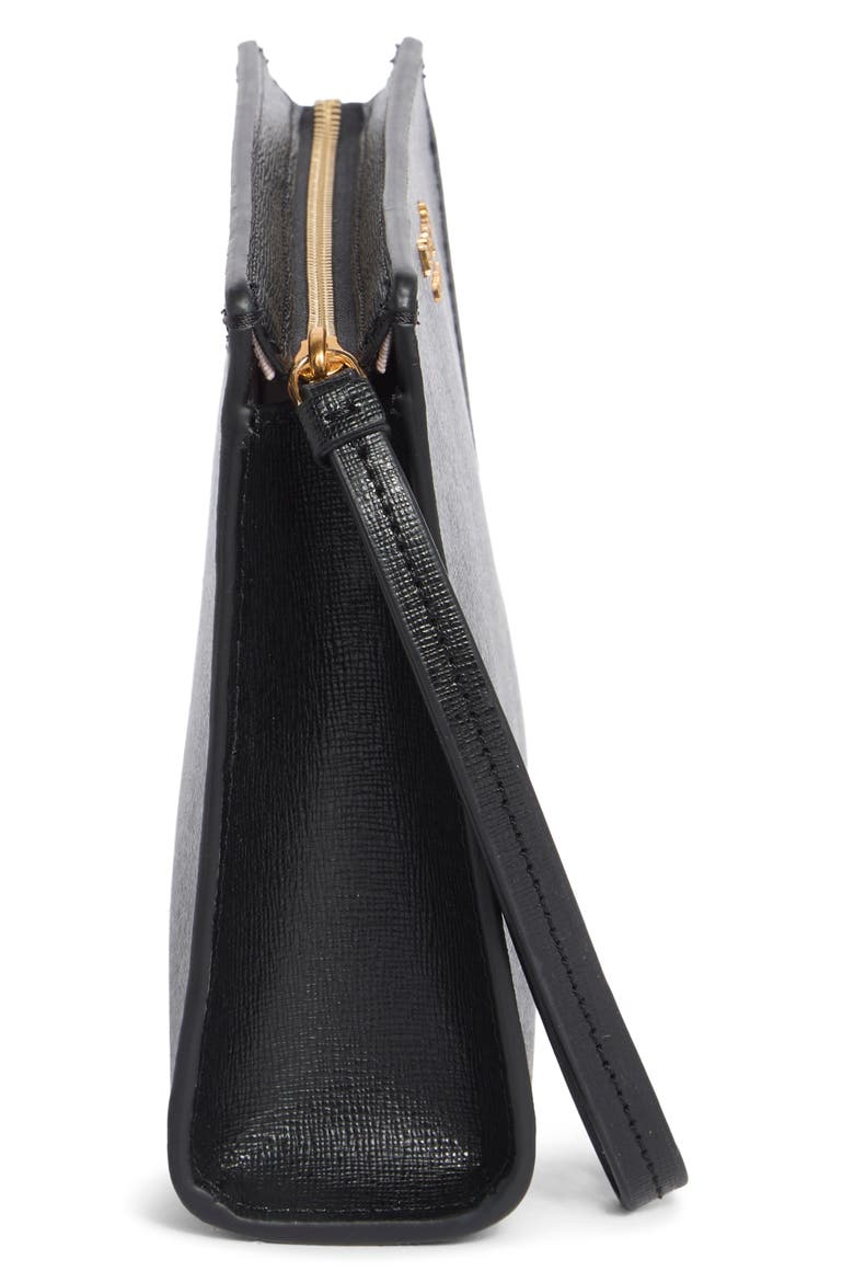 Gusseted Leather Wristlet, Alternate, color, BLACK
