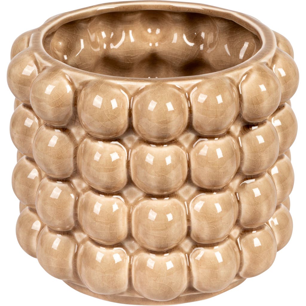 Storied Home Round Stoneware Planter With Raised Dots, Tan In Brown