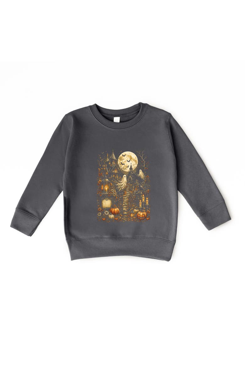 Halloween House and Moon Toddler Graphic Sweatshirt, Main, color, Charcoal