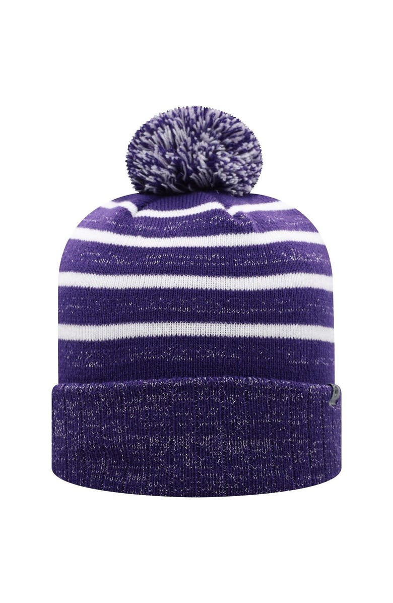 TOP OF THE WORLD Women's Top of the World Purple LSU Tigers Shimmering Cuffed Knit Hat with Pom, Alternate, color, 