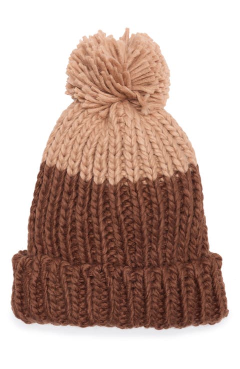 Two-Tone Pompom Beanie