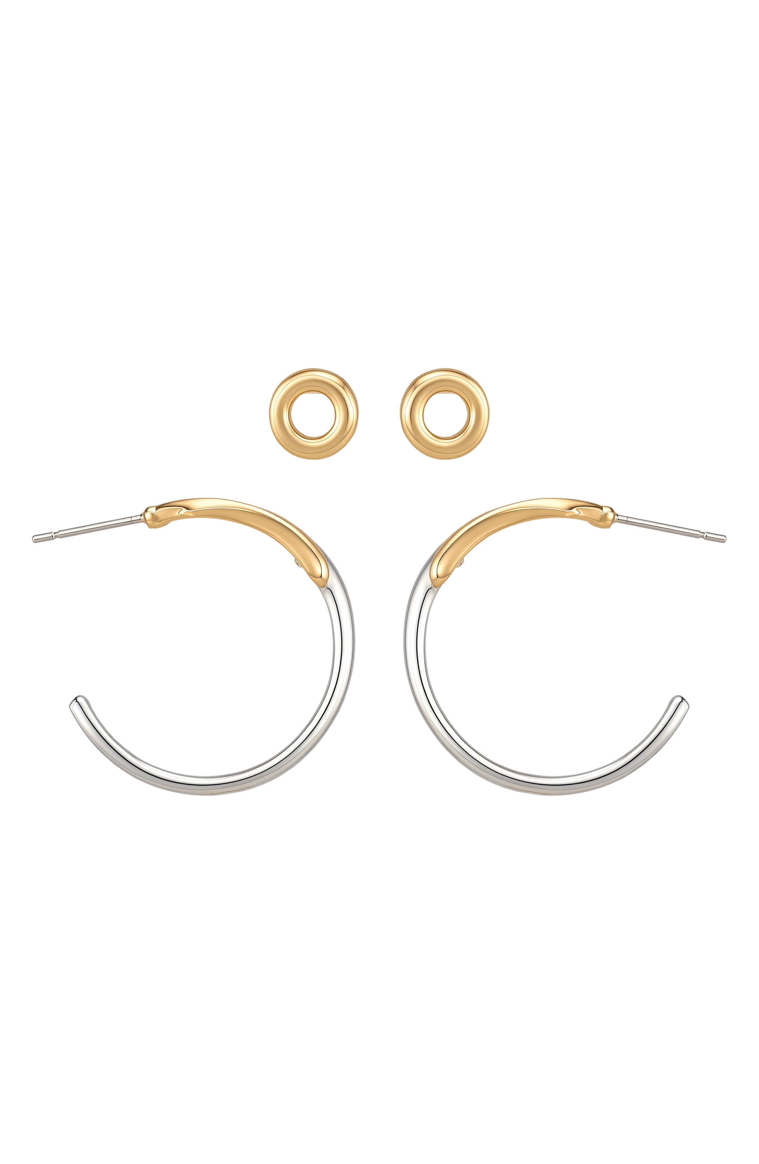 Two-Tone Hoop Stud Earrings