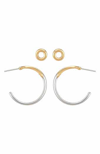 Two-Tone Hoop Stud Earrings