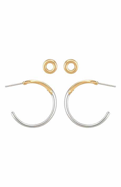 Two-Tone Hoop Stud Earrings