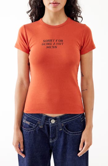 Bdg Urban Outfitters Hot Mess Cotton Graphic Baby Tee In Red