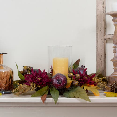 Northlight Fall Apple Glass Hurricane Pillar Candle Holder Thanksgiving Centerpiece In Multi