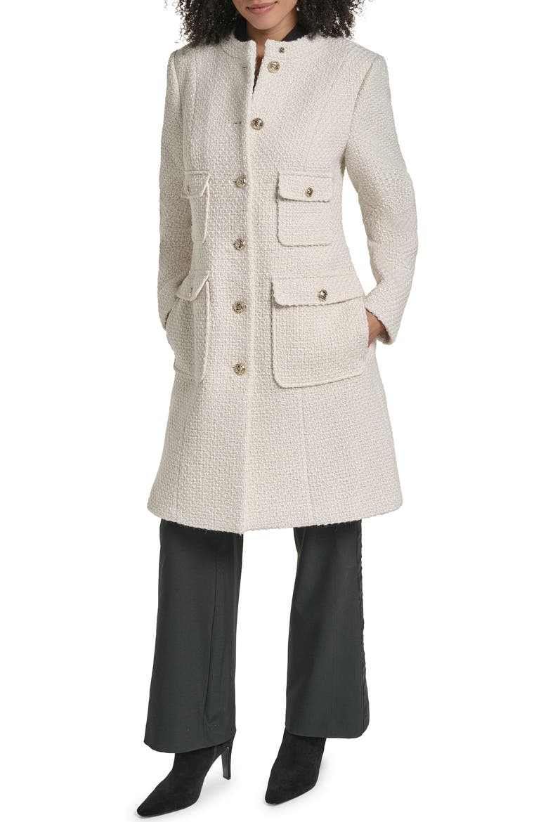 Collarless Wool Blend Coat, Main, color, IVORY