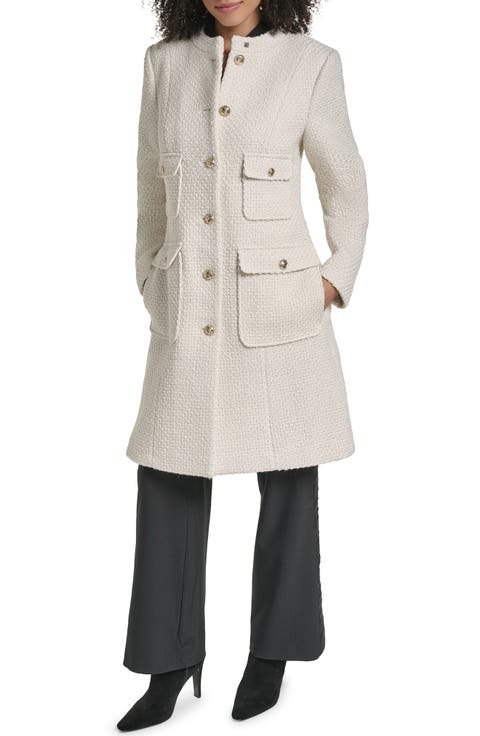 Collarless Wool Blend Coat