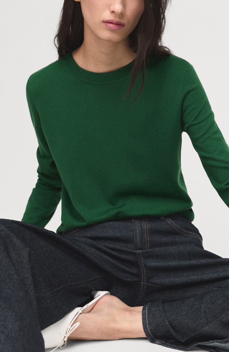 MANGO Fine Knit Crewneck Sweater, Alternate, color, Dark Green