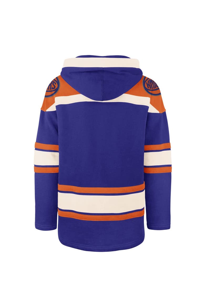 Men's '47 Royal New York Knicks Superior Lacer Pullover Hoodie, Alternate, color, Royal