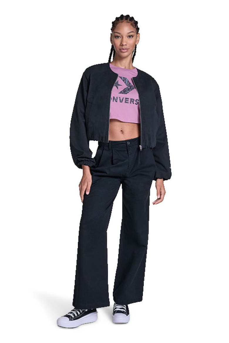 Bubble Sleeve Bomber Jacket, Alternate, color, CONVERSE BLACK