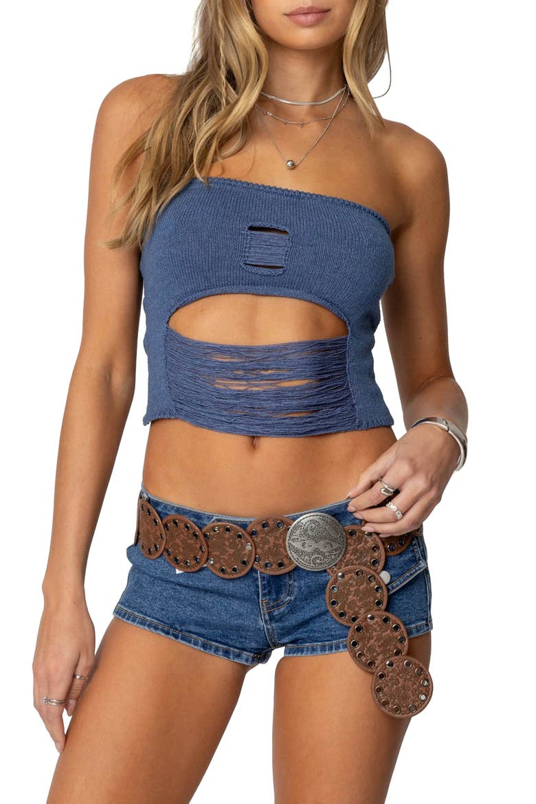 Laurier Distressed Knit Tube Top, Main, color, BLUE