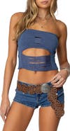 EDIKTED Laurier Distressed Knit Tube Top