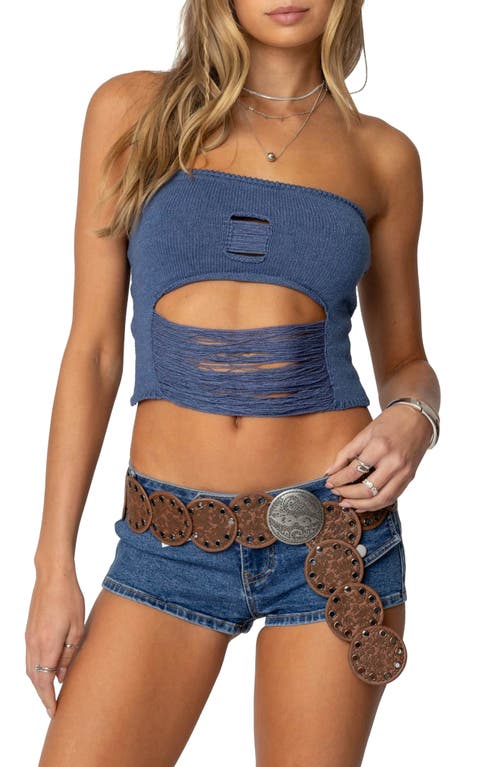 Shop Edikted Laurier Distressed Knit Tube Top In Blue
