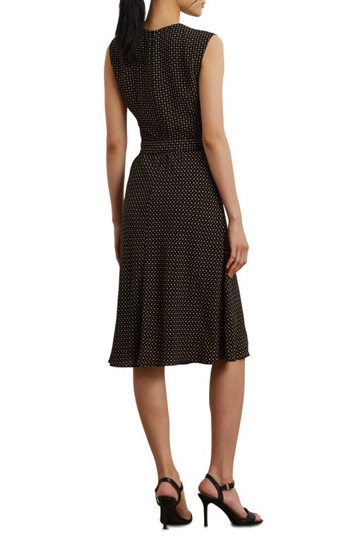 Ralph Lauren Geo-print Belted Bubble Crepe Dress In Black