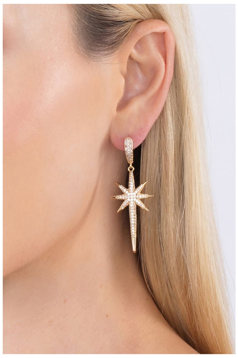 Luxe Collection CZ North Star Drop Earrings, Alternate, color, GOLD