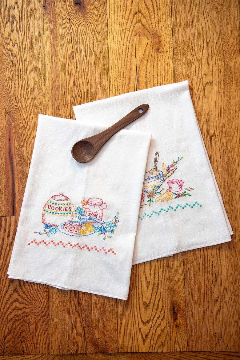 Baking & Cookies Embroidered Tea Towels, Set of 2, Alternate, color, White