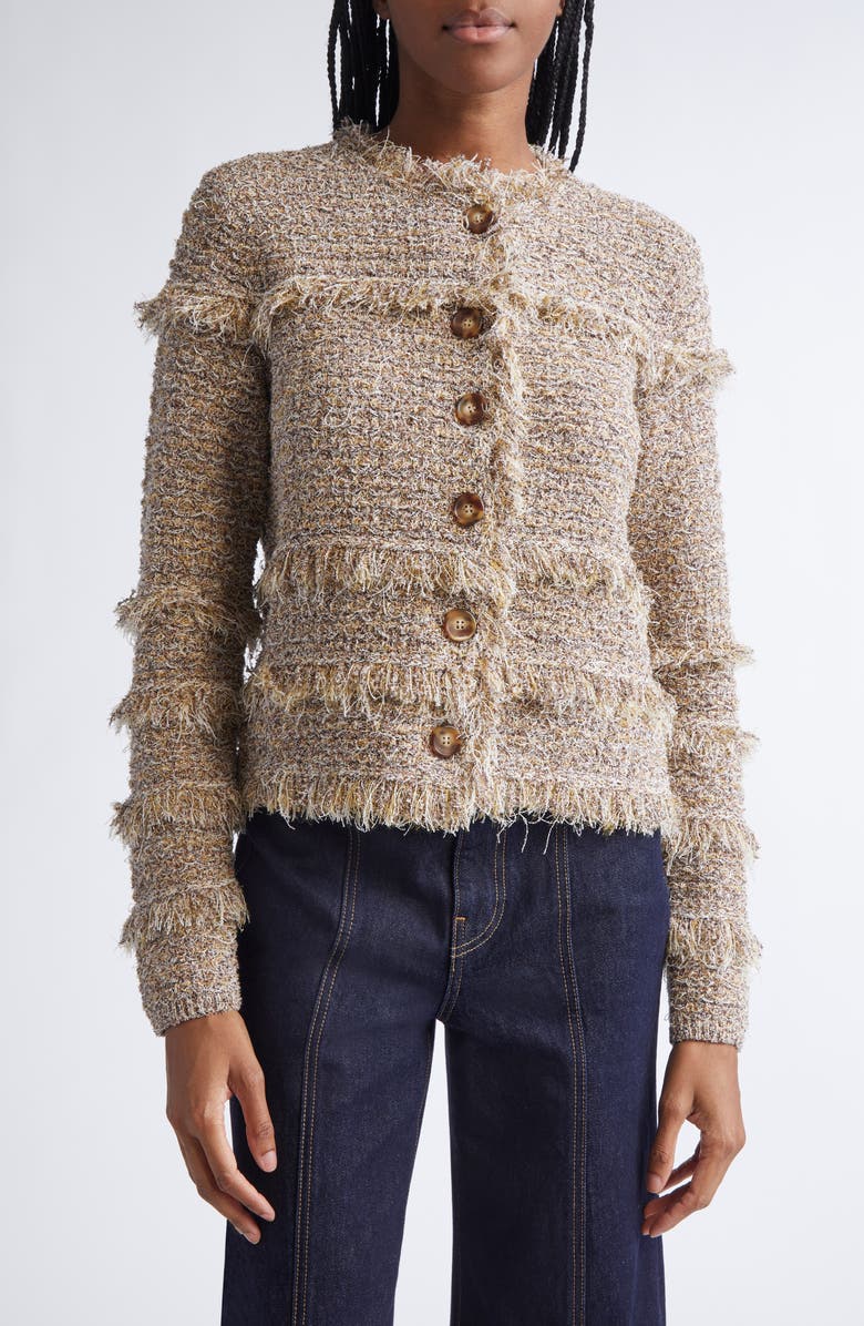 Ulla Johnson Gita Fringe Detail Metallic Tweed Jacket, Main, color, Helios