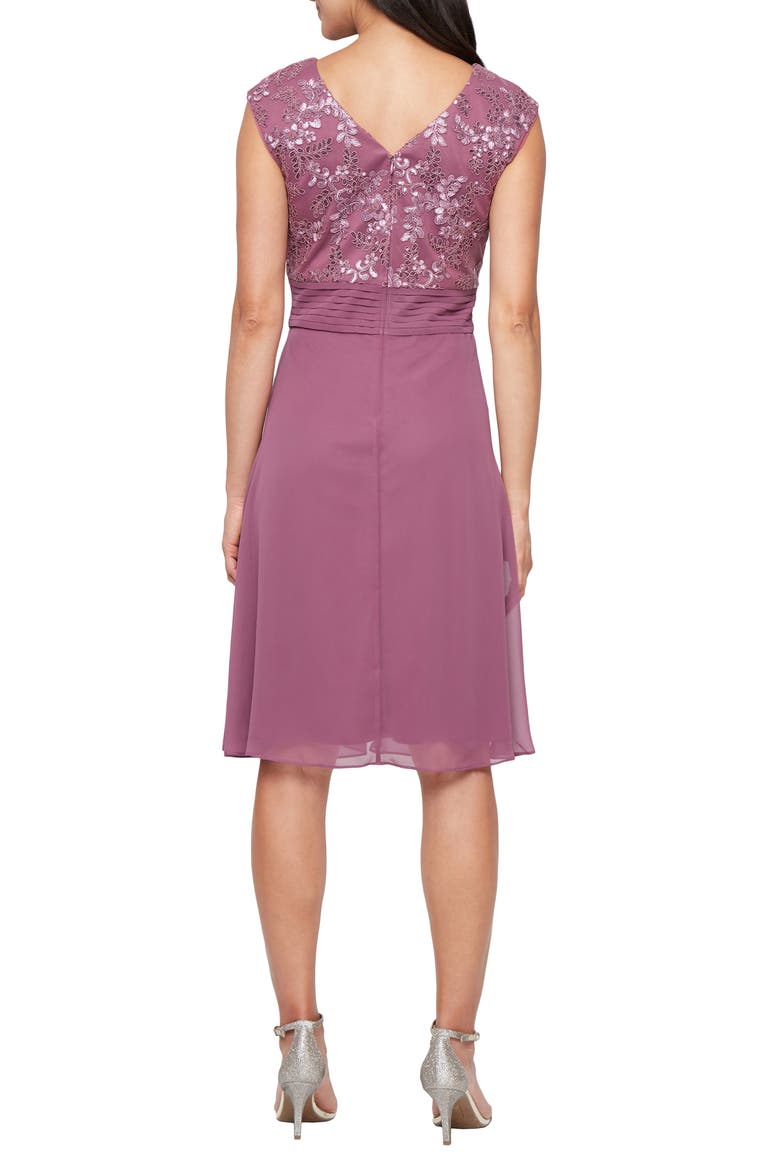 Embroidered Empire Waist Cocktail Dress, Alternate, color, DARK MAUVE