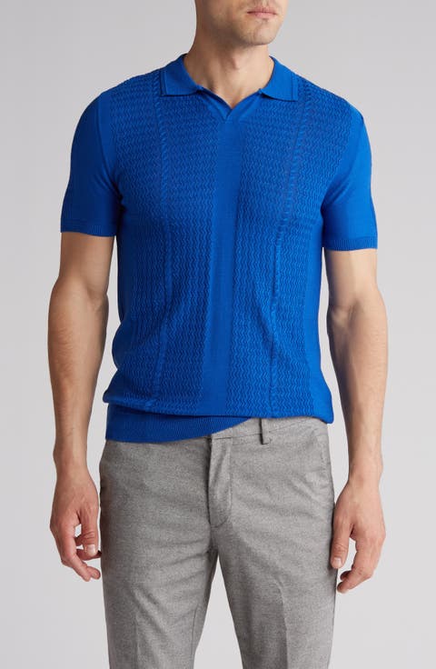 Textured Sweater Knit Johnny Collar Polo