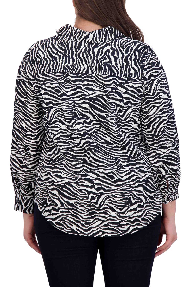 Mary Zebra Print Cotton Button-Up Shirt, Alternate, color, BLACK/WHITE