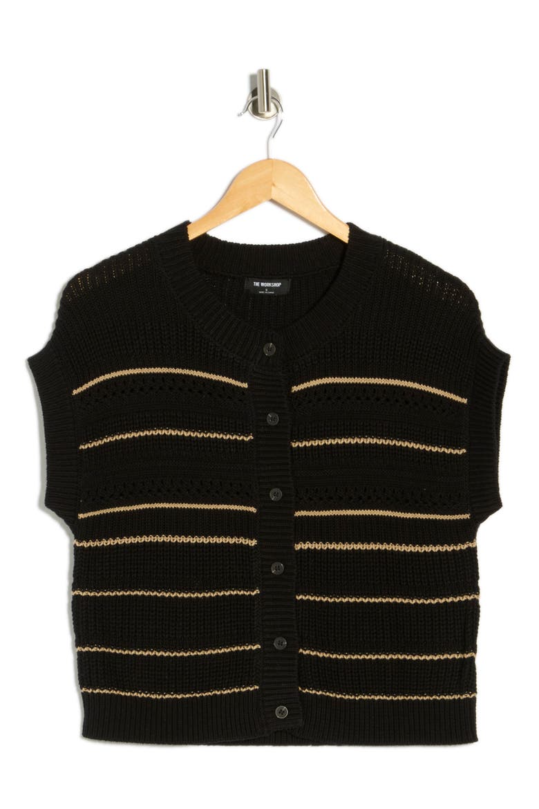 Stripe Knit Button Front Top, Alternate, color, BLACK