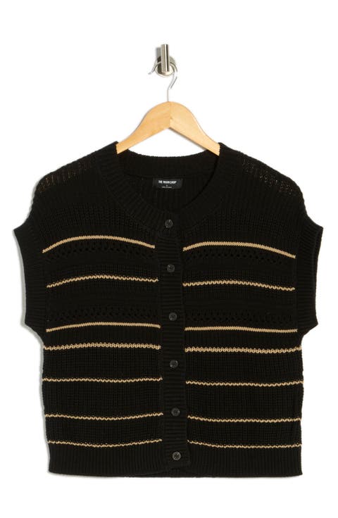 Stripe Knit Button Front Top