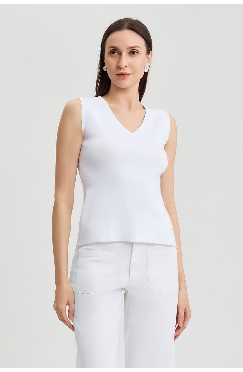 Ming Wang Family Savvy V-Neck Soft Knit Tank, Main, color, White