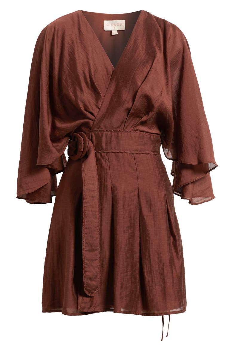 Avaele Flutter Sleeve Minidress, Alternate, color, BROWN