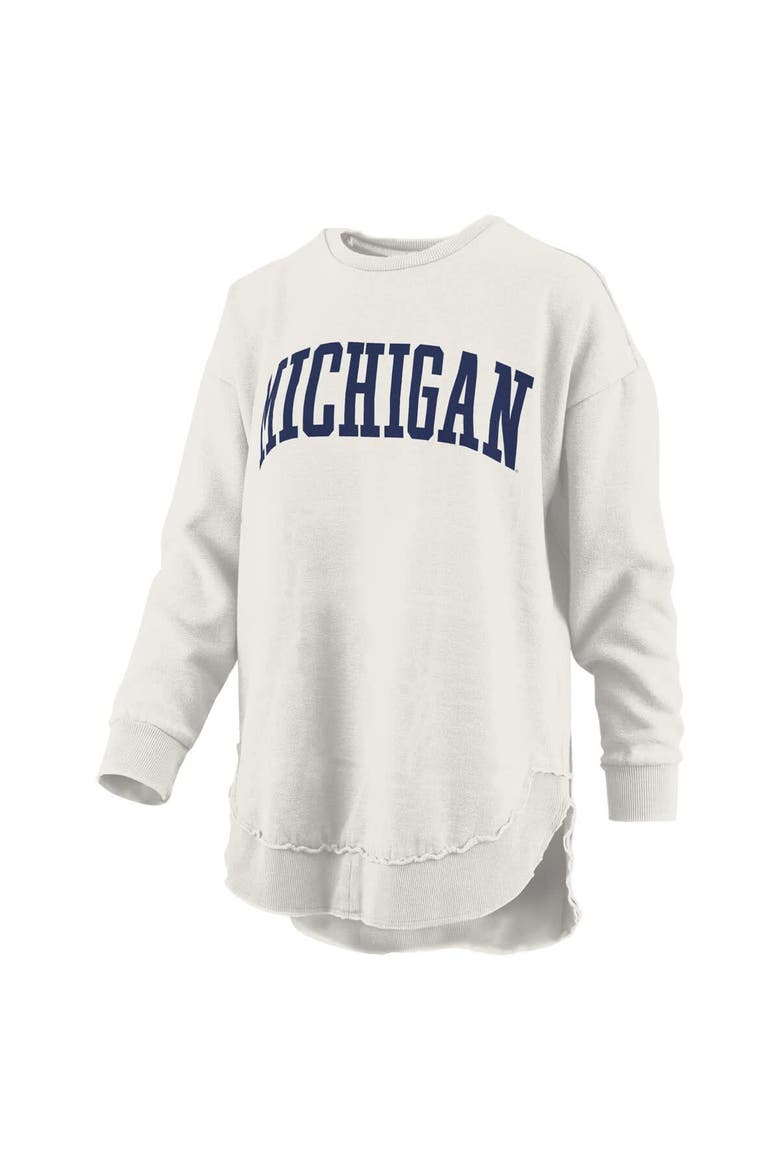 Women's Pressbox  Oatmeal Michigan Wolverines Melange Poncho Vintage Fleece Long Sleeve Pullover Sweatshirt, Alternate, color, Oatmeal