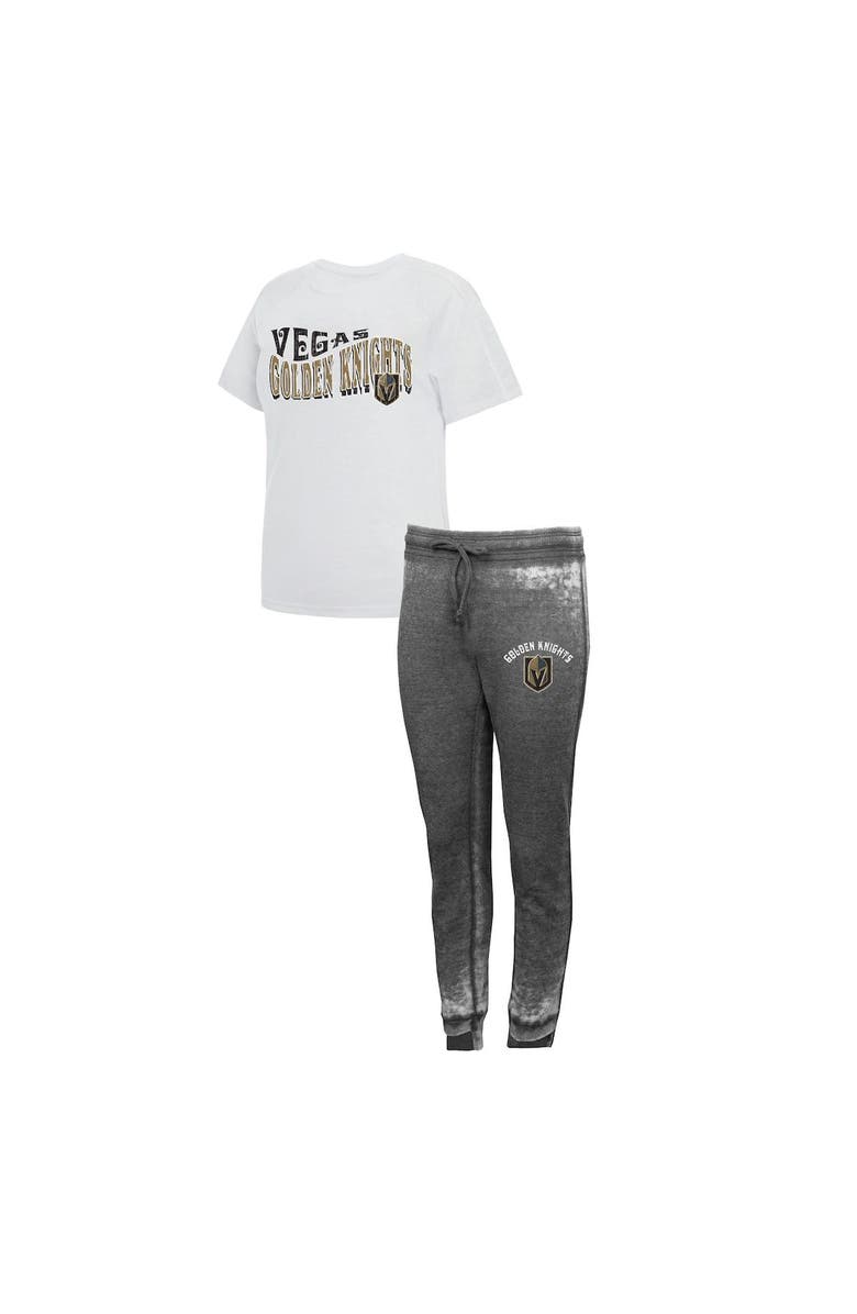 CONCEPTS SPORT Women's Concepts Sport Charcoal/White Vegas Golden Knights Resurgence Slub Burnout Raglan T-Shirt & Joggers Sleep Set, Alternate, color, 
