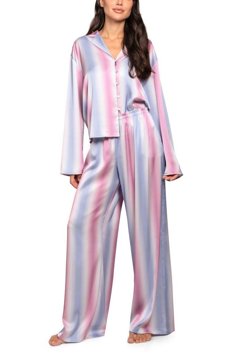 Stripe Satin Pajamas, Alternate, color, BLUE/ PINK