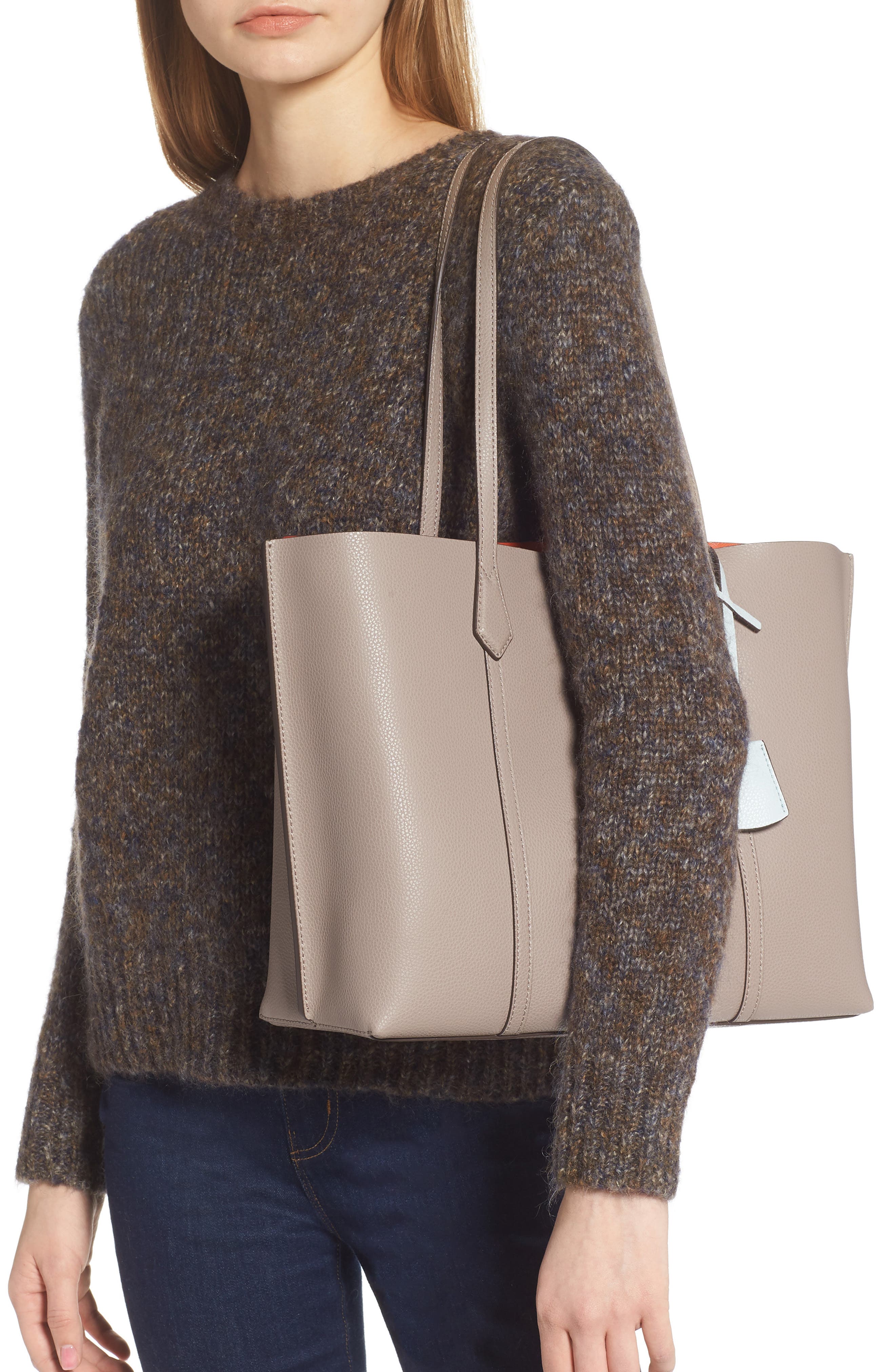 Perry Leather Tote, Alternate, color, GRAY HERON