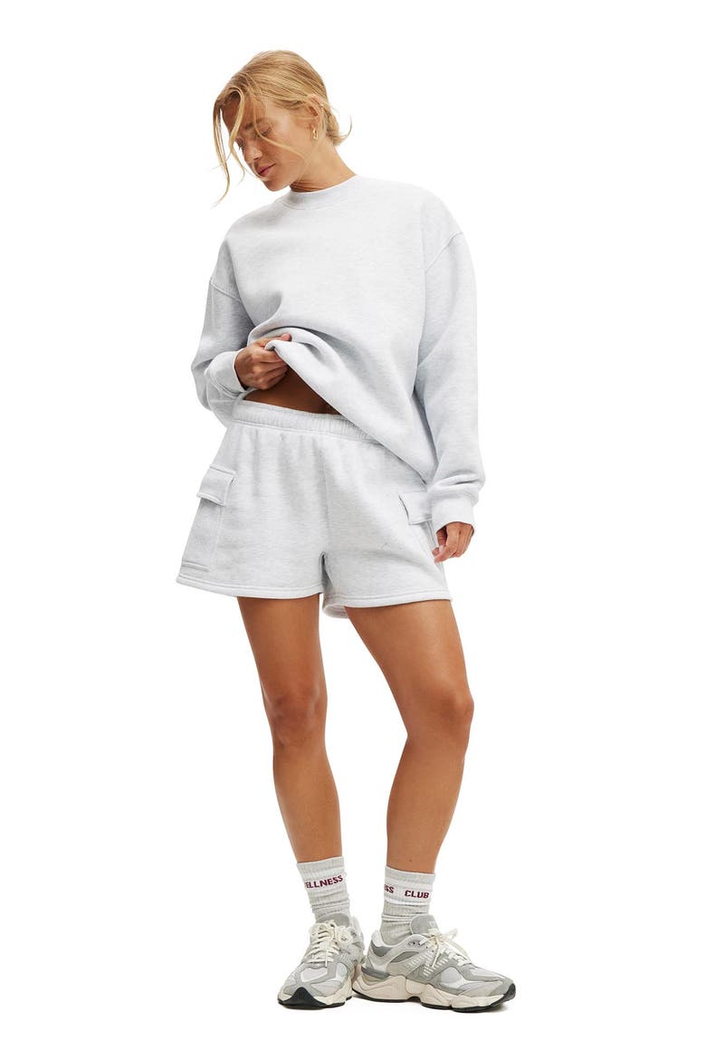Women's Active Plush Crew Sweatshirt, Alternate, color, Cloudy Grey Marle