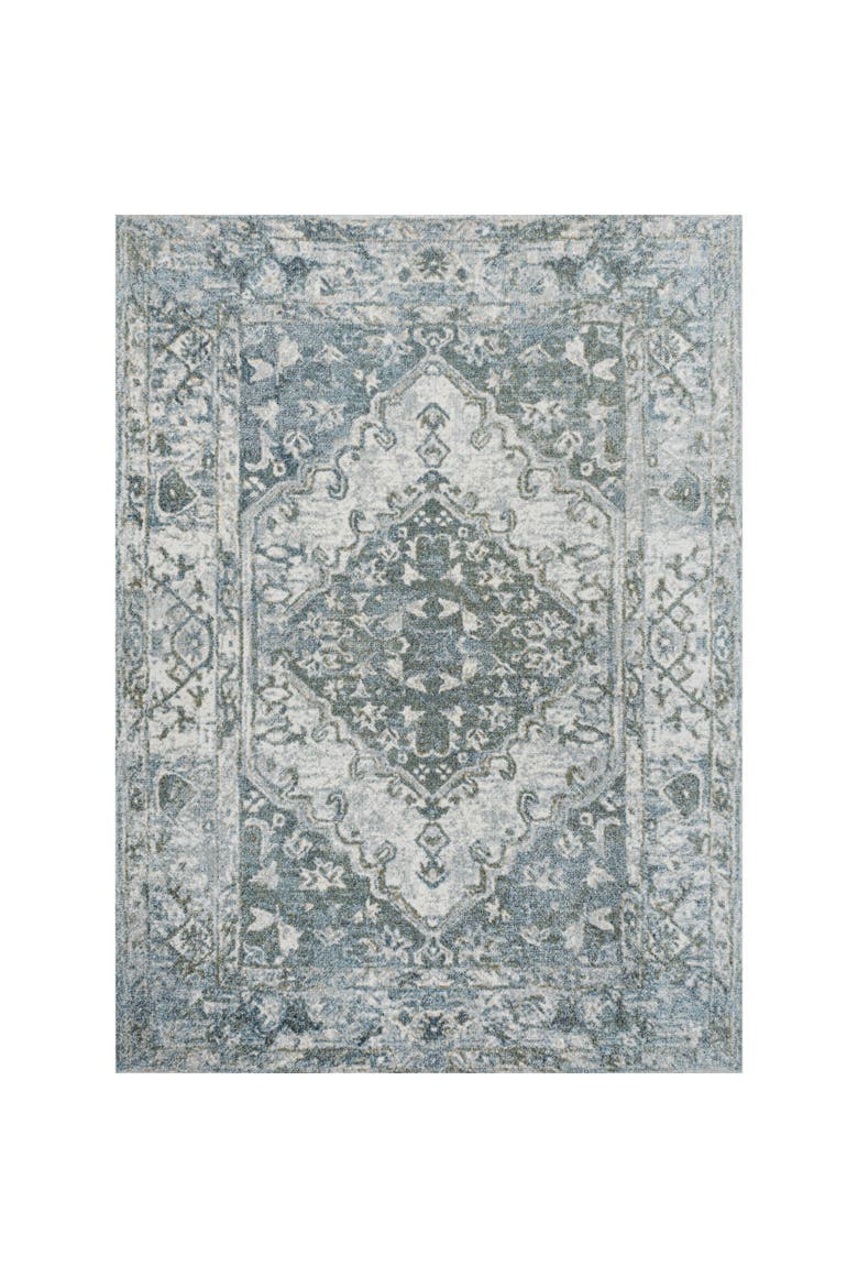 Pavel Distressed Medallion Low-Pile Machine-Washable Area Rug, Alternate, color, Light Gray/Blue