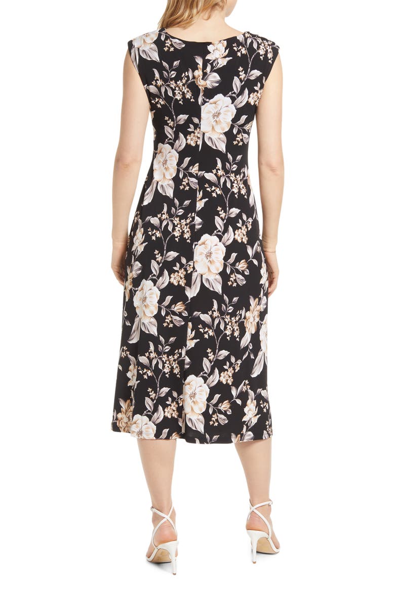 Floral Print Cowl Neck Midi Dress, Alternate, color, BLACK FLORAL