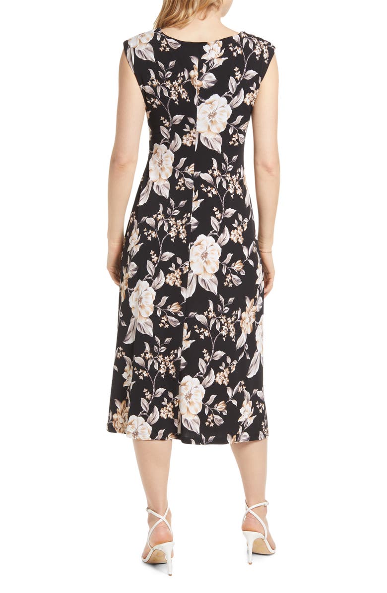 Connected Apparel Floral Print Cowl Neck Midi Dress, Alternate, color, 