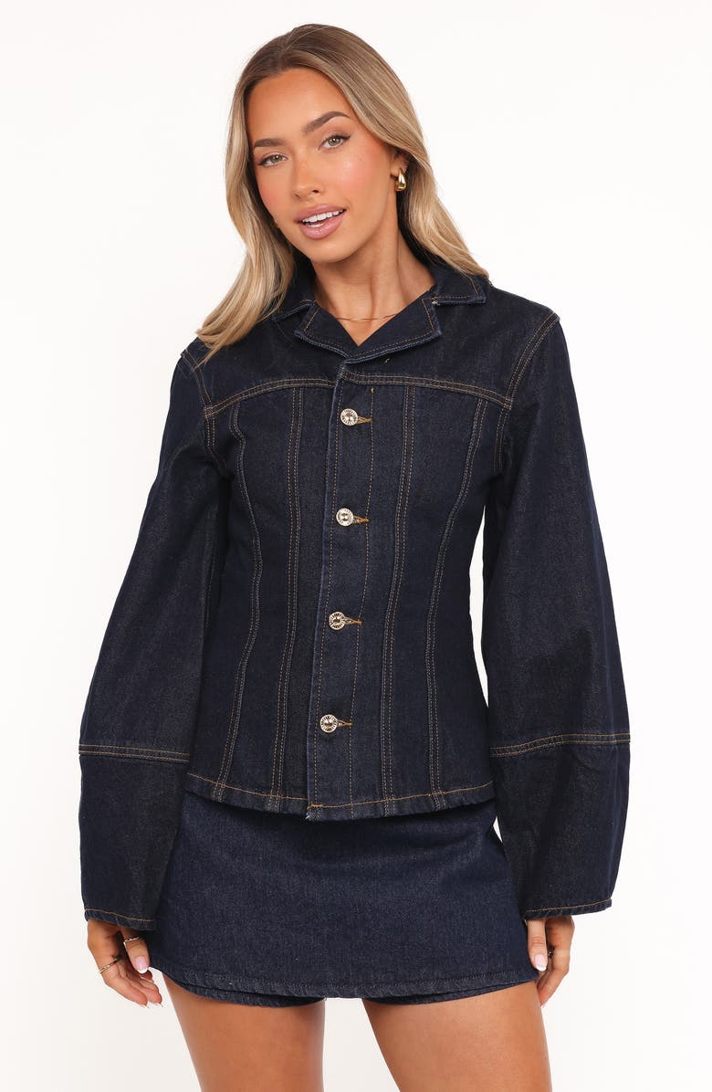 Petal & Pup Luchia Topstitch Denim Jacket, Alternate, color, Dark Indigo