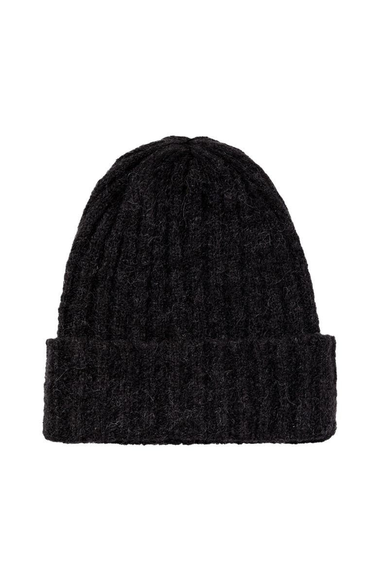 HYER GOODS Upcycled Alpaca Chunky Wool Rib Beanie, Main, color, Heather Black