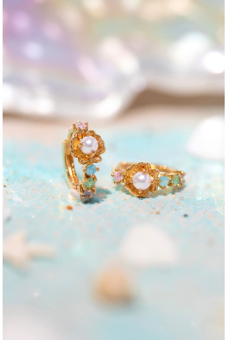 Saltwater Faux Pearl Hoop Earrings, Alternate, color, GOLD