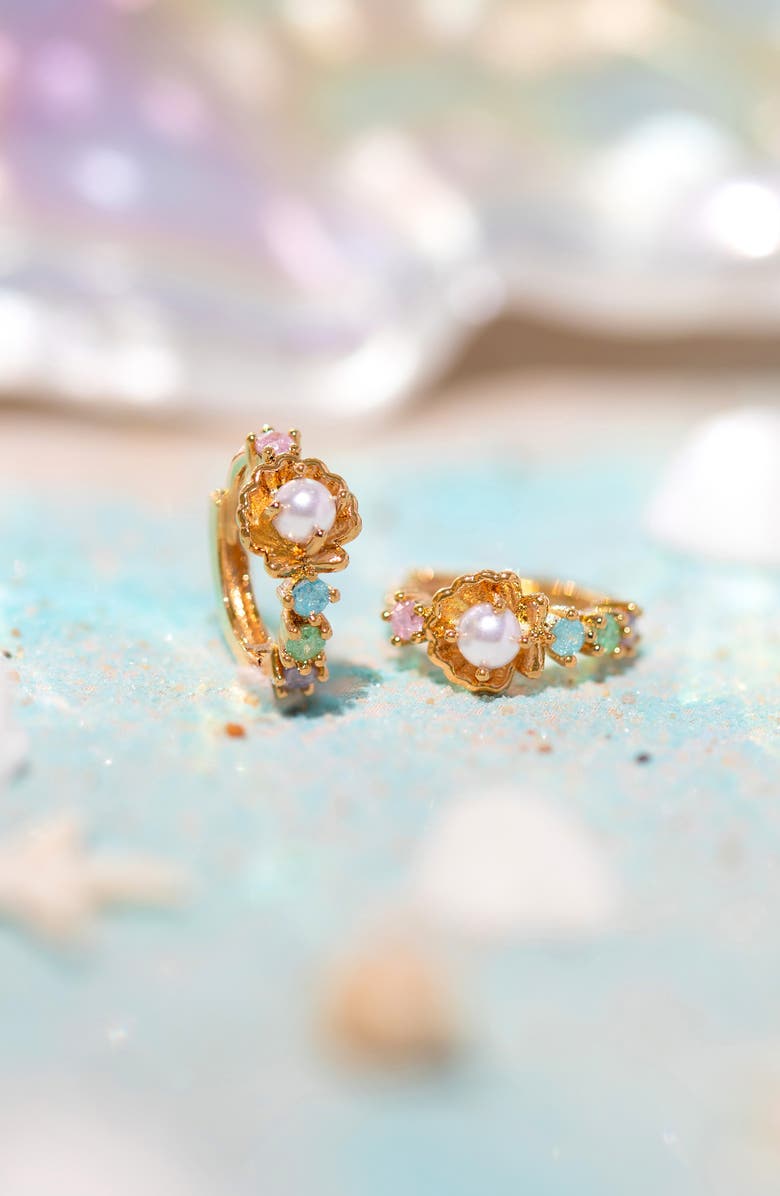 Girls Crew Saltwater Faux Pearl Hoop Earrings, Alternate, color, Gold