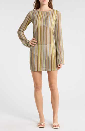 Abound Stripe Crochet Bell Sleeve Cover-Up Dress